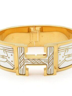 HERMES Clic Clac H Gold White Hardware Patent Leather F* 0* 6* Bangle